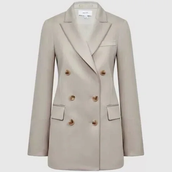 Unworn Reiss Astrid Double Breasted Wool Blend Blazer in Neutral - Picture 2 of 8